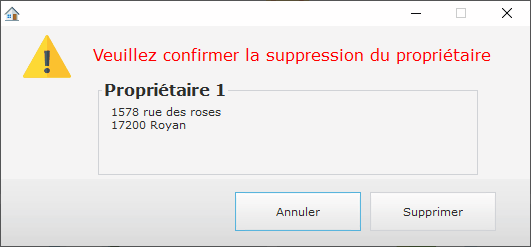 Confirmation de la suppression du propriétaire