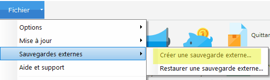 Création d&apos;une sauvegarde externe