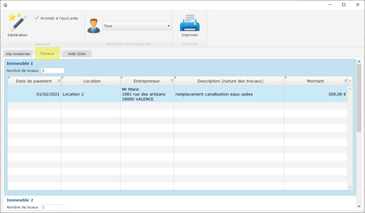 Déclarations des travaux déductibles (formulaire 2044)