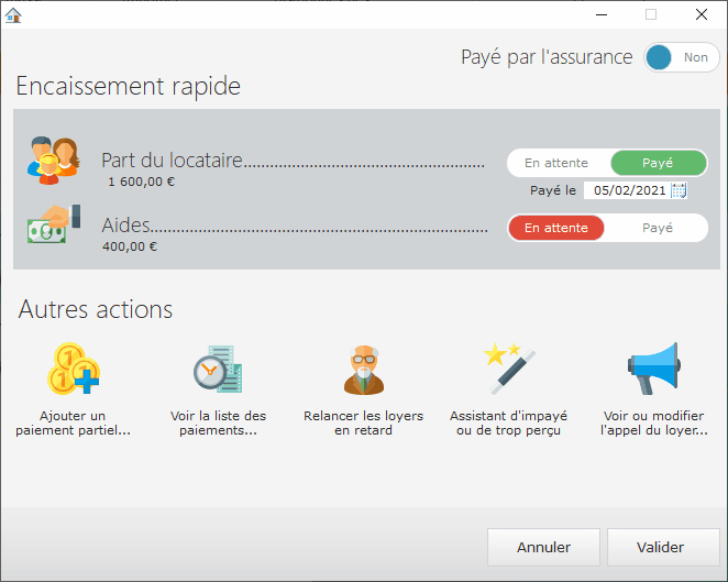 Encaissement du loyer et autres actions