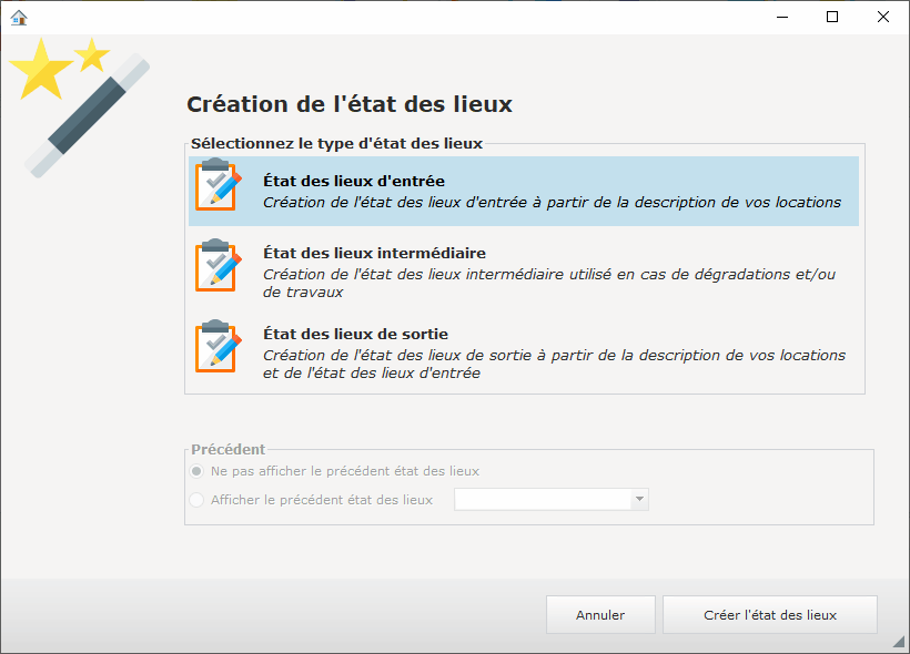 Assistant de création d&apos;un état des lieux