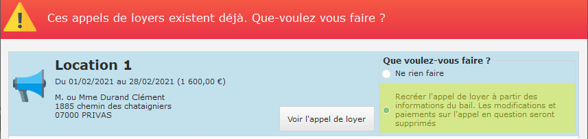 Mise à jour de l&apos;appel d&apos;un loyer