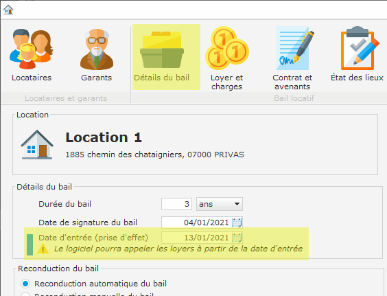 Date d&apos;entrée du bail