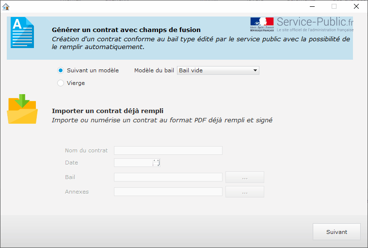 Bail conforme au bail édité par le service public