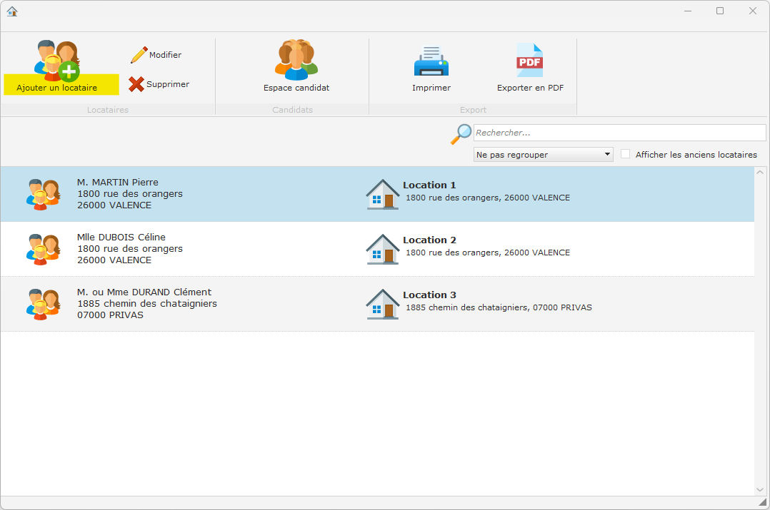 Liste des locataires