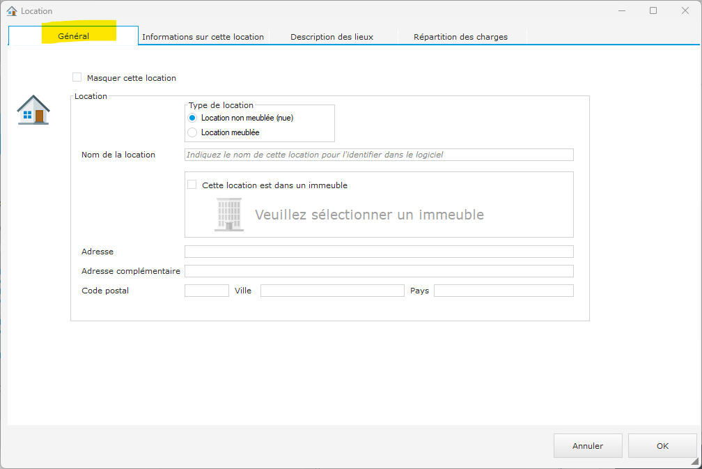 Informations générales de la location