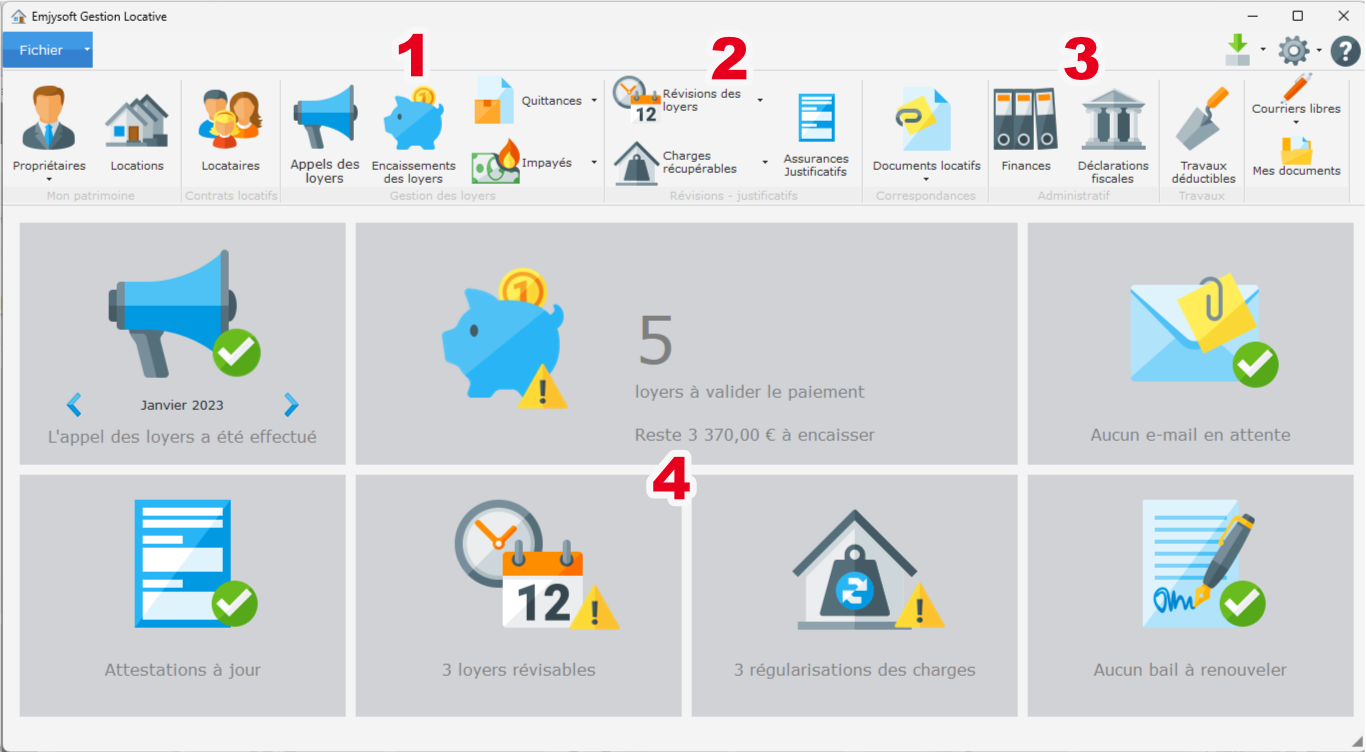 Interface de la gestion des loyers