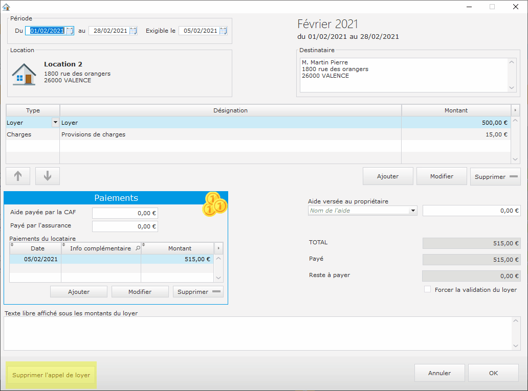 Pour supprimer l&apos;appel de loyer