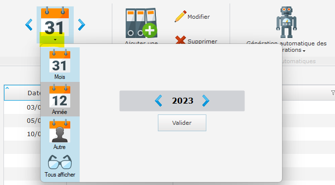 Sélection de la période comptable