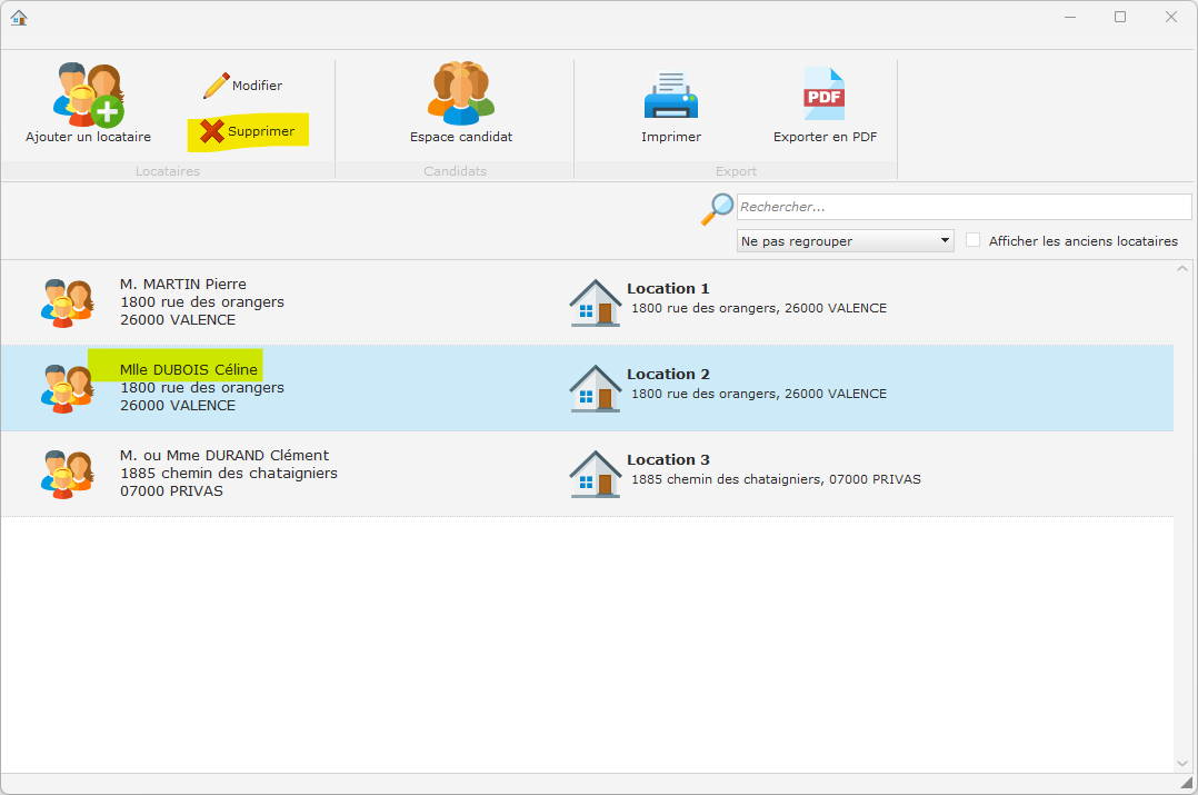 Suppression d&apos;un locataire