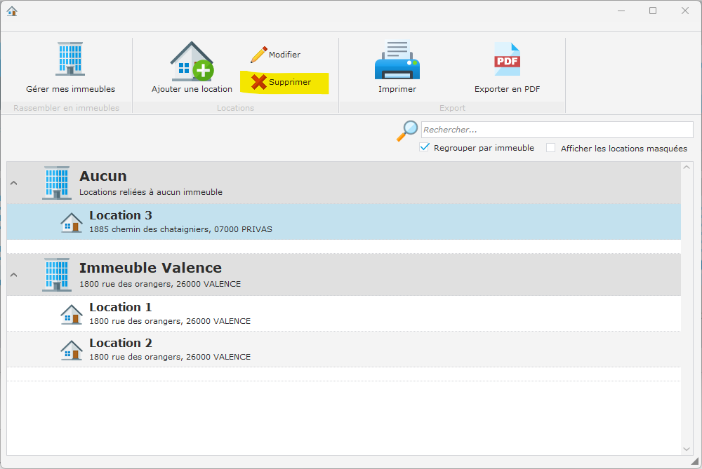 Suppression d&apos;une location