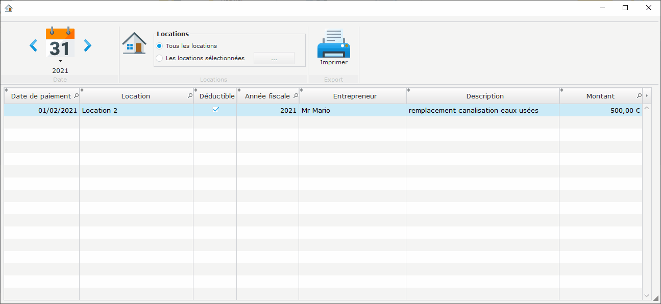 Liste des travaux classée par location